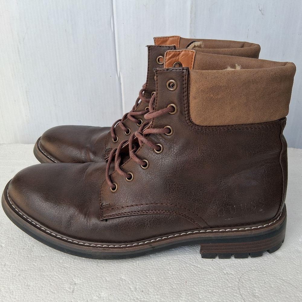 Guess GMRoodie-R Men's Leather Boots Faux Fur Lined Size 10.5 Brown